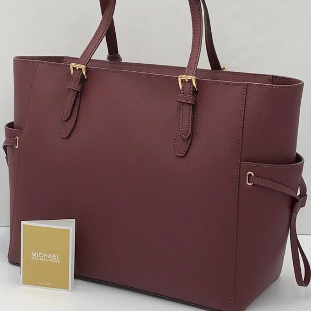 Michael Kors Gilly Large Drawstring Travel Tote Leather Oxblood Color - Picture 2 of 16